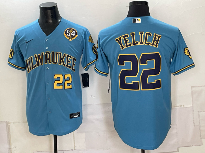 Men 2026 Milwaukee Brewers #22 Yelich blue Game Nike MLB Jersey 0908001->green bay packers->NFL Jersey
